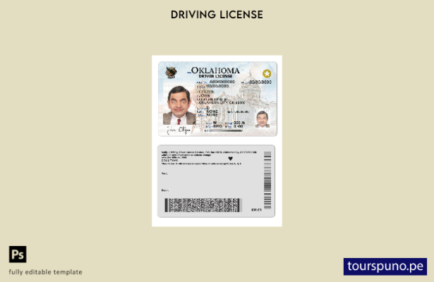 Plantilla de licencia de conducir de Oklahoma de EE. UU. lista para imprimir ( p